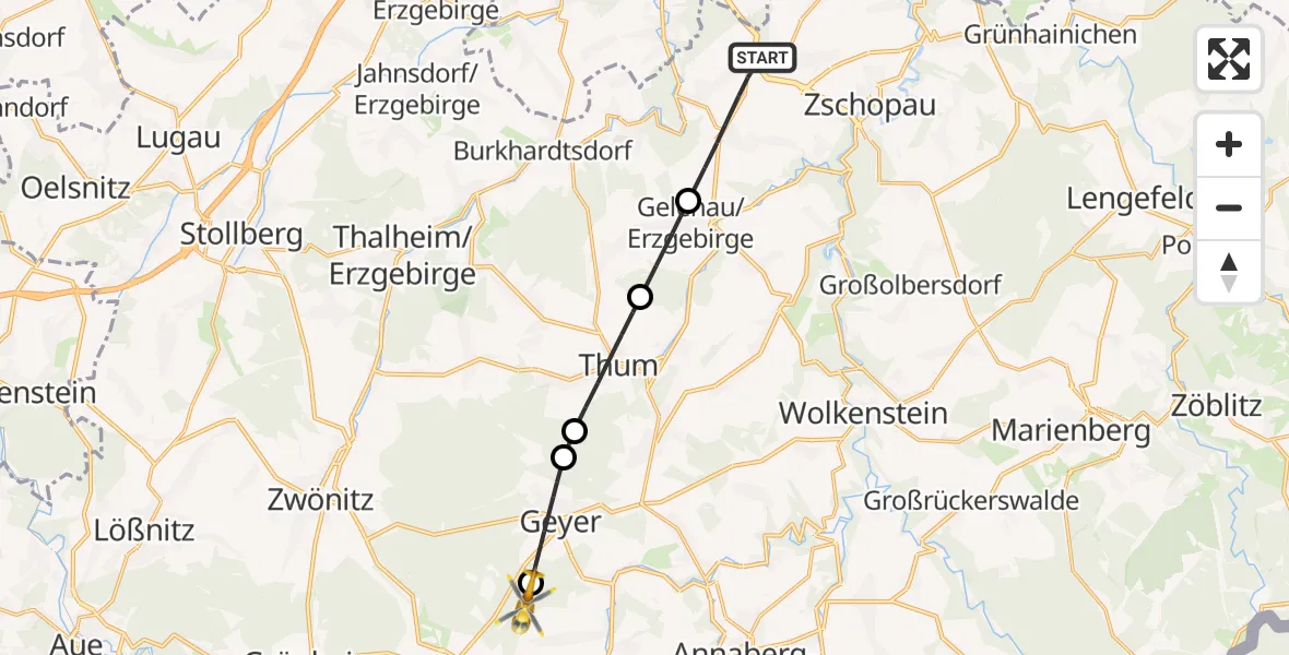Flugroute Rettungshubschrauber Amtsberg - Elterlein, 13 Juni 2026, 10:13