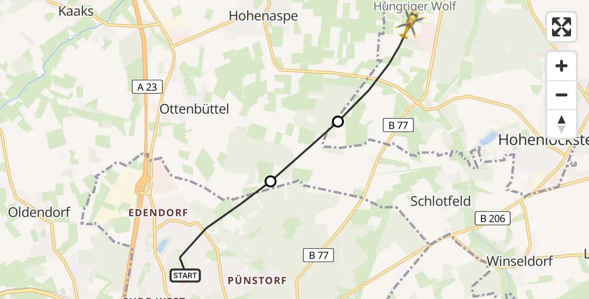 Flugroute Rettungshubschrauber Itzehoe - Hohenlockstedt, 13 Juni 2026, 10:22