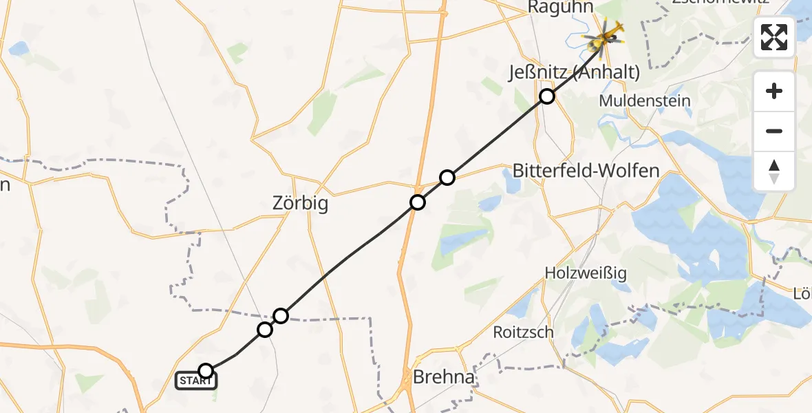 Flugroute Rettungshubschrauber Landsberg - Raguhn-Jeßnitz, 13 Juni 2026, 10:28