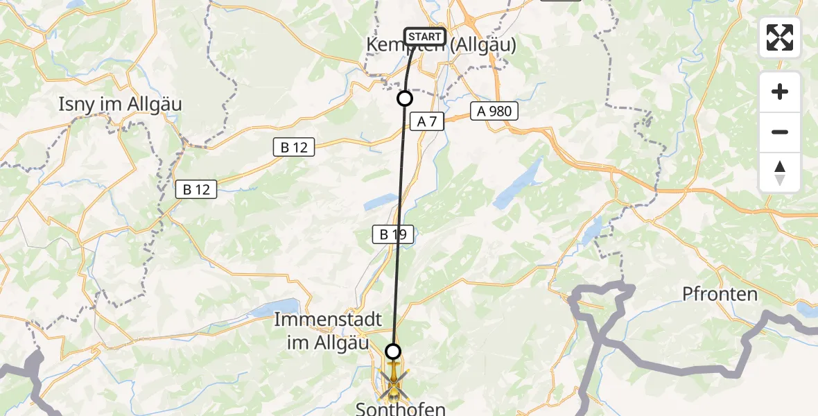 Flugroute Rettungshubschrauber Kempten (Allgäu) - Burgberg i.Allgäu, 13 Juni 2026, 10:31