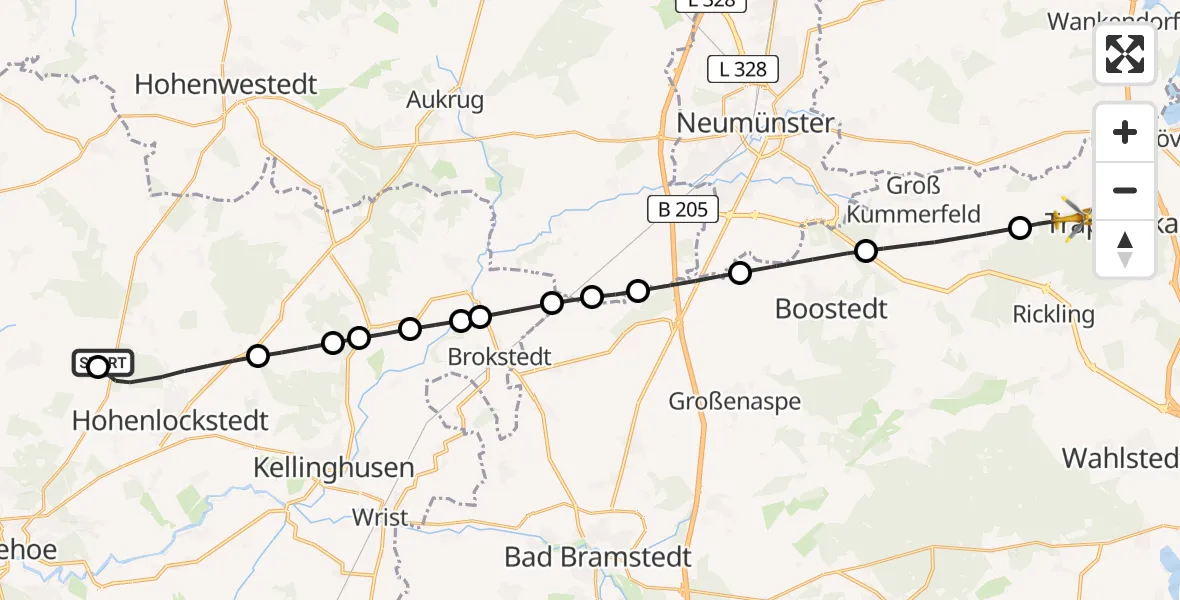 Flugroute Rettungshubschrauber Itzehoe Hungriger Wolf Flugplatz - Gönnebek, 13 Juni 2026, 10:41