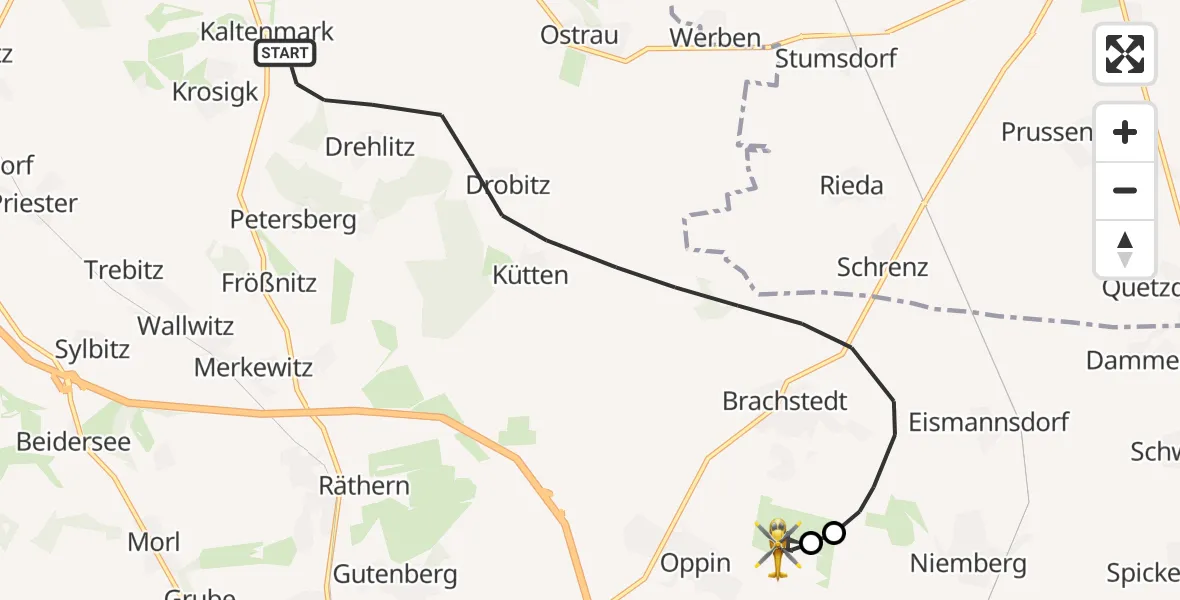 Flugroute Rettungshubschrauber Petersberg - Halle-Oppin Flugplatz, 13 Juni 2026, 10:44