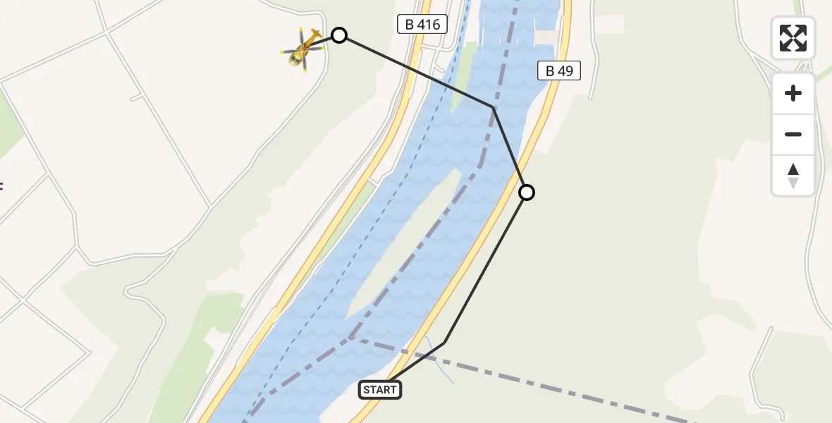 Flugroute Rettungshubschrauber Oberfell - Lehmen, 13 Juni 2026, 10:45