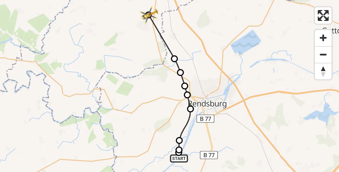 Flugroute Ambulanzhubschrauber Rendsburg-Schachtholm Flugplatz - Kropp, 13 Juni 2026, 10:46