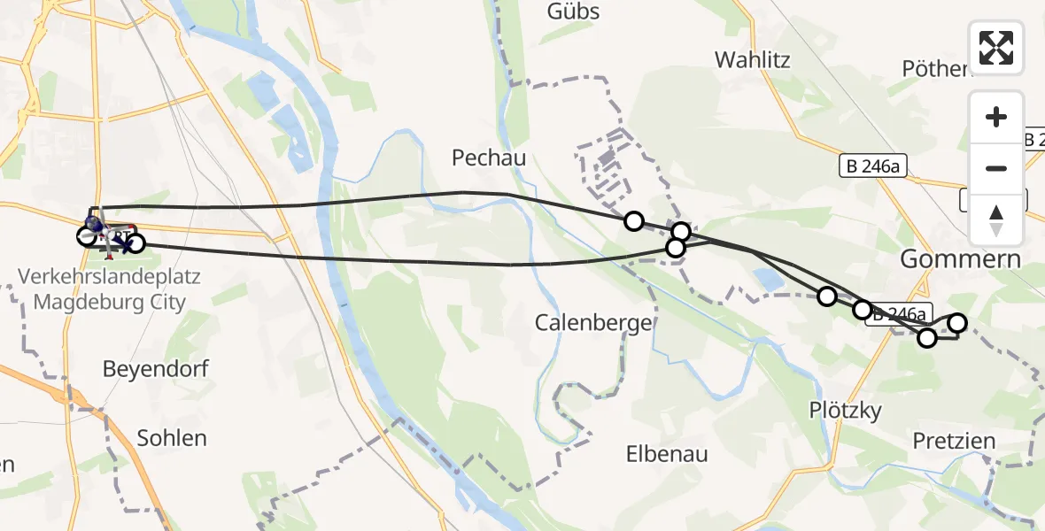 Flugroute Polizeihubschrauber Magdeburg City Flugplatz - Magdeburg City Flugplatz, 13 Juni 2026, 10:58