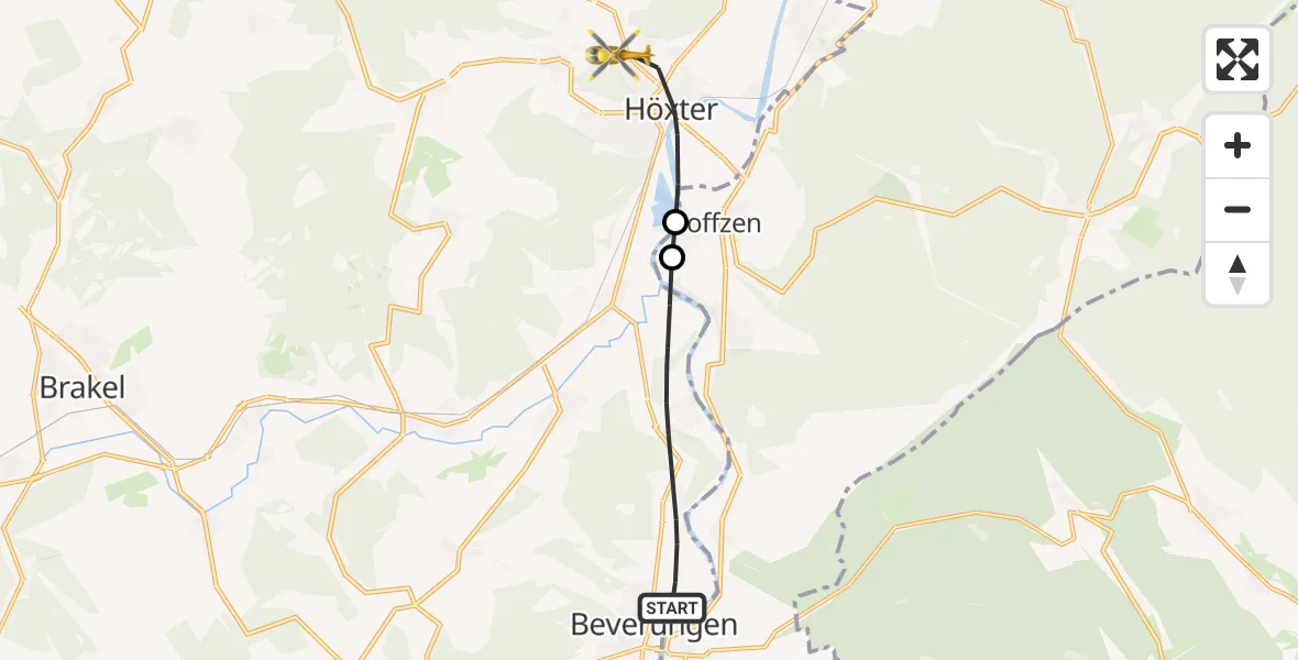 Flugroute Rettungshubschrauber Beverungen - Höxter, 13 Juni 2026, 11:02