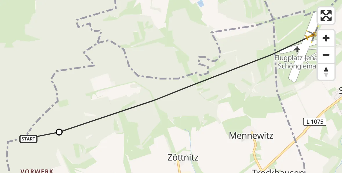 Flugroute Rettungshubschrauber Jena - Jena-Schöngleina Flugplatz, 13 Juni 2026, 11:12