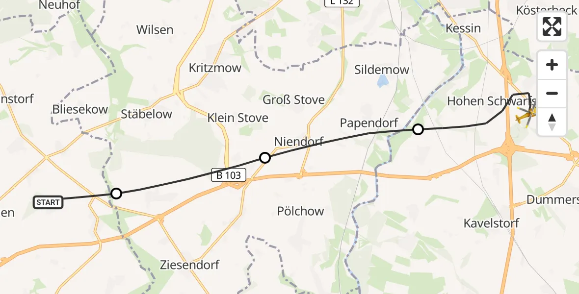 Flugroute Ambulanzhubschrauber Satow - Dummerstorf, 13 Juni 2026, 11:14