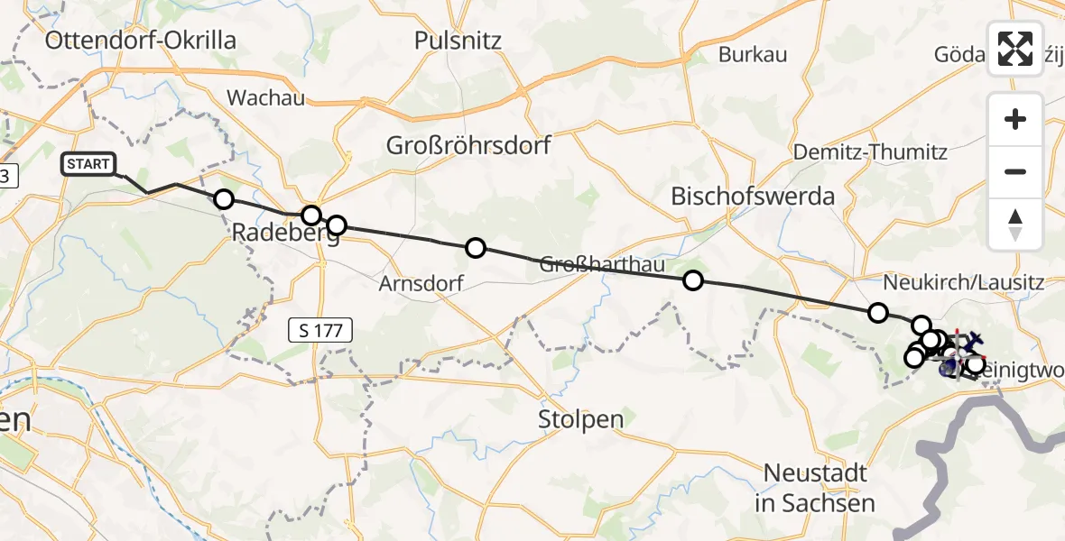 Flugroute Polizeihubschrauber Dresden - Neukirch/Lausitz, 13 Juni 2026, 11:19