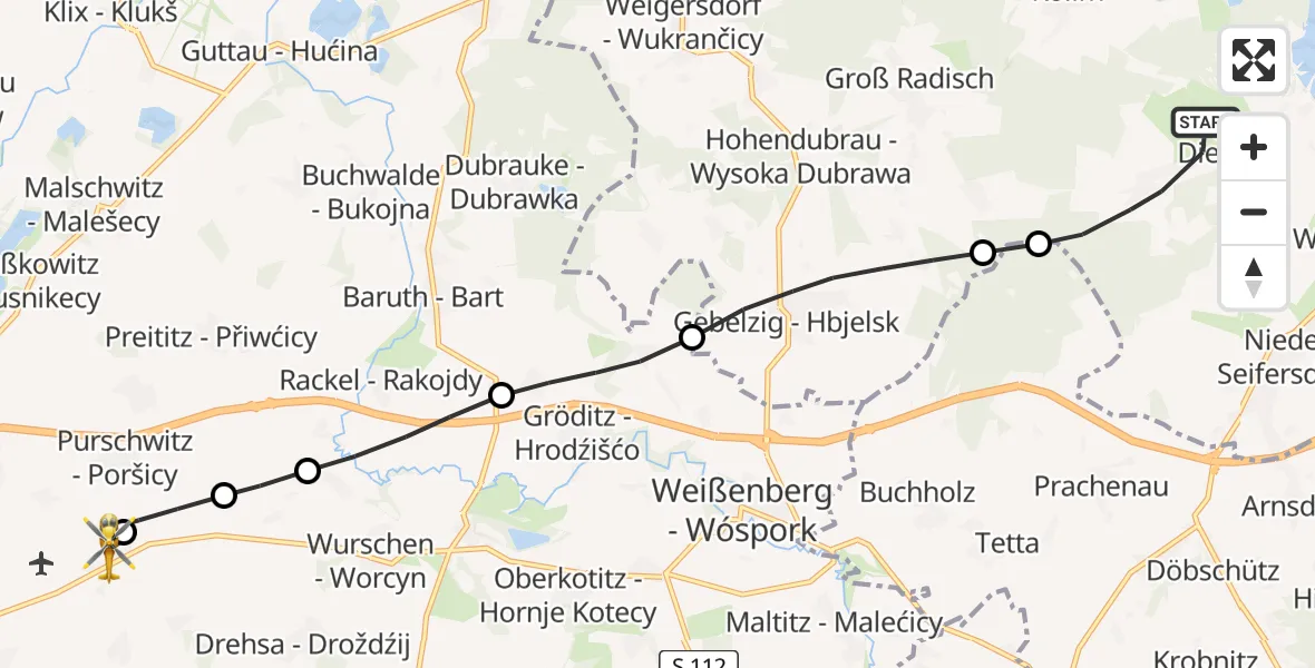 Flugroute Rettungshubschrauber Waldhufen - Bautzen Flugplatz, 13 Juni 2026, 11:22