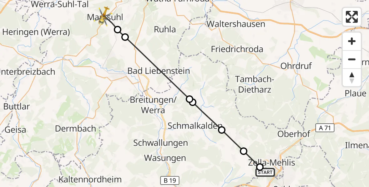 Flugroute Rettungshubschrauber Suhl - Gerstungen, 13 Juni 2026, 11:27