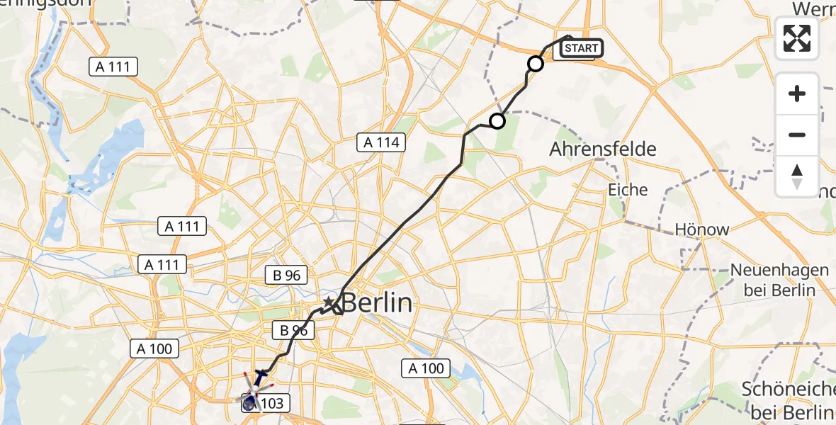 Flugroute Polizeihubschrauber Panketal - Berlin, 13 Juni 2026, 11:37
