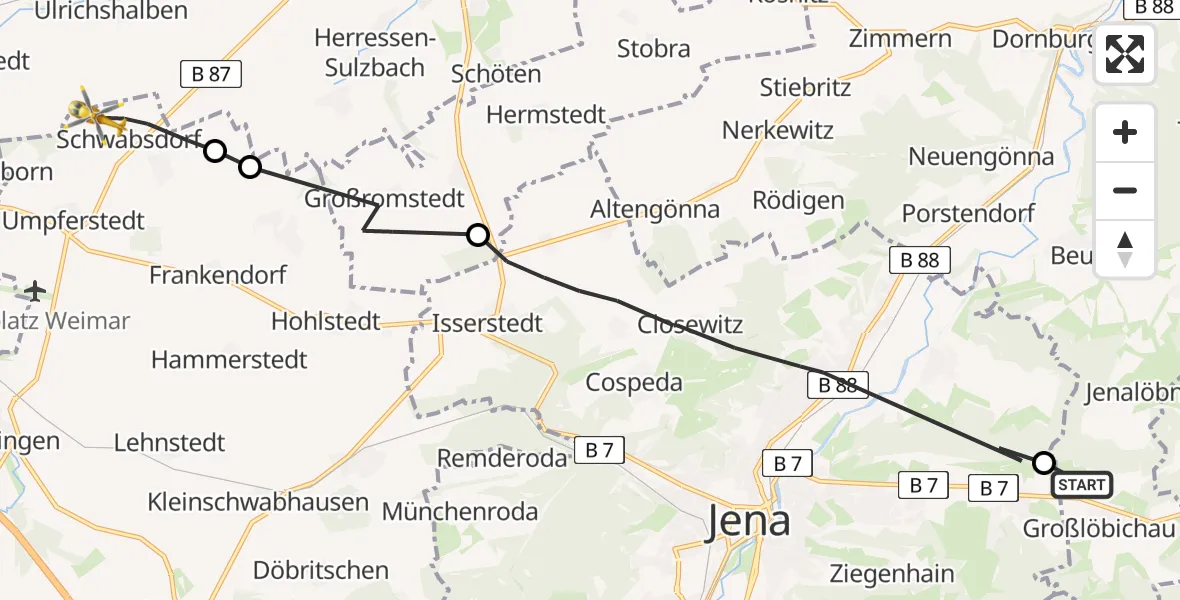 Flugroute Rettungshubschrauber Großlöbichau - Wiegendorf, 13 Juni 2026, 11:38