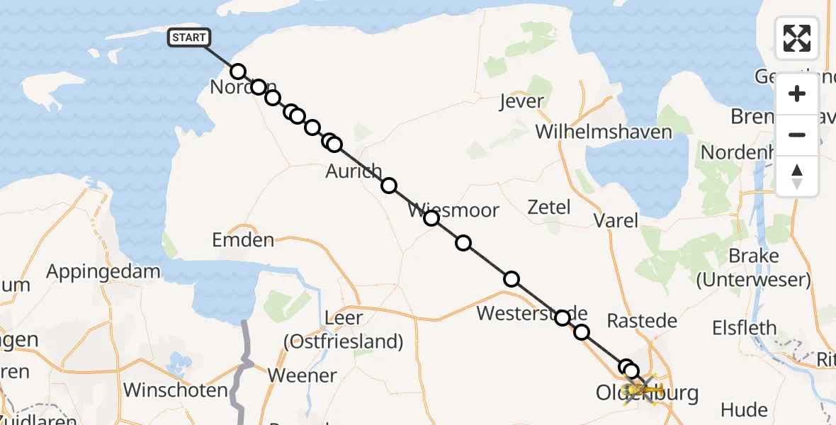Flugroute Rettungshubschrauber Noordzee - Oldenburg (Oldb), 13 Juni 2026, 11:42