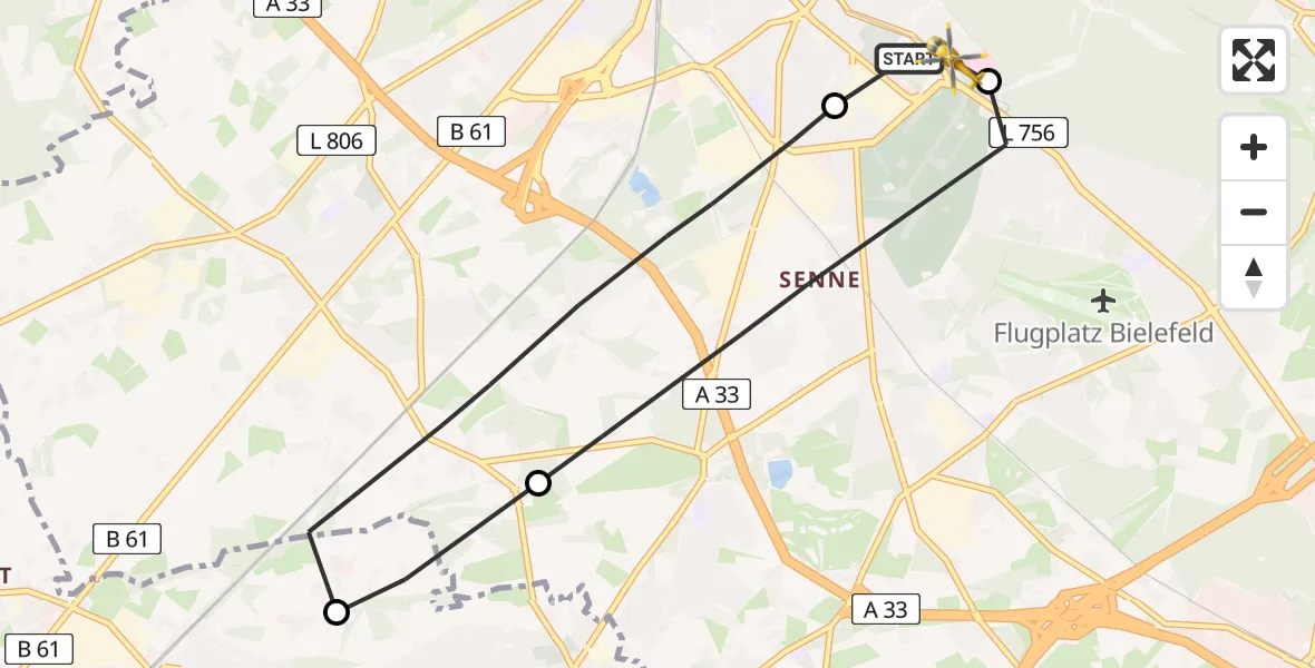 Flugroute Rettungshubschrauber Luftrettungszentrum Bielefeld - Luftrettungszentrum Bielefeld, 13 Juni 2026, 11:47