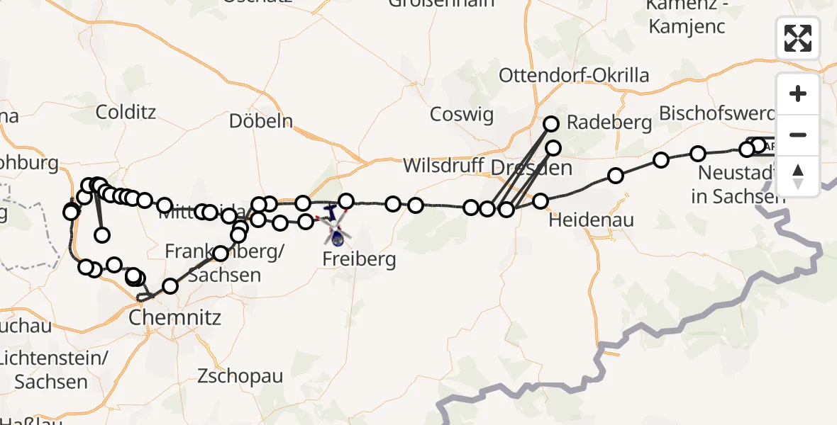 Flugroute Polizeihubschrauber Neukirch/Lausitz - Großschirma, 13 Juni 2026, 11:48