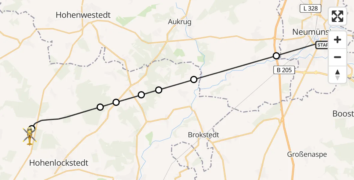 Flugroute Rettungshubschrauber Neumünster - Itzehoe Hungriger Wolf Flugplatz, 13 Juni 2026, 11:54