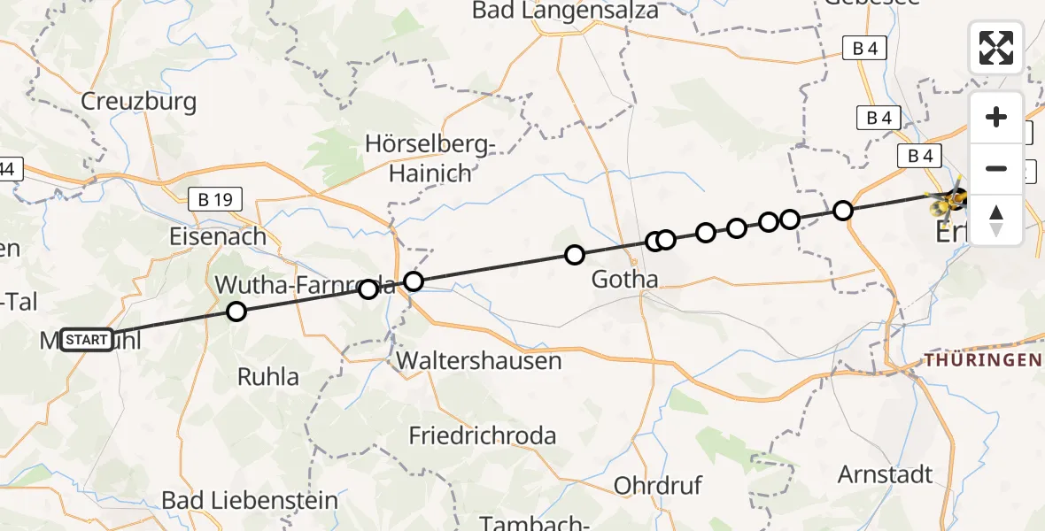 Flugroute Rettungshubschrauber Gerstungen - Helios Clinic Erfurt, 13 Juni 2026, 12:01