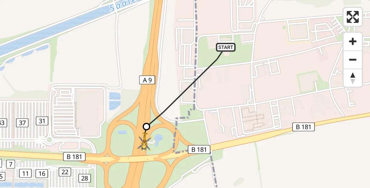 Flugroute Rettungshubschrauber ADAC Air Rescue Station Leipzig/Schkeuditz-Dölzig Hubschrauberlandeplatz (Christoph 61) - Leuna, 13 Juni 2026, 12:04