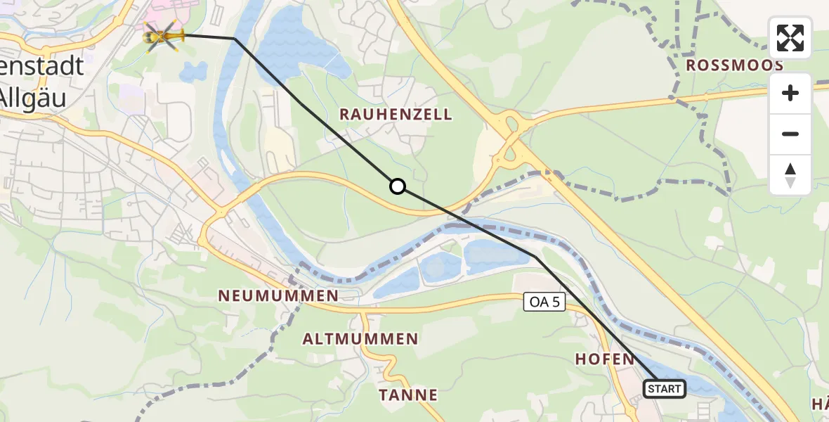 Flugroute Rettungshubschrauber Blaichach - Immenstadt i.Allgäu, 13 Juni 2026, 12:12