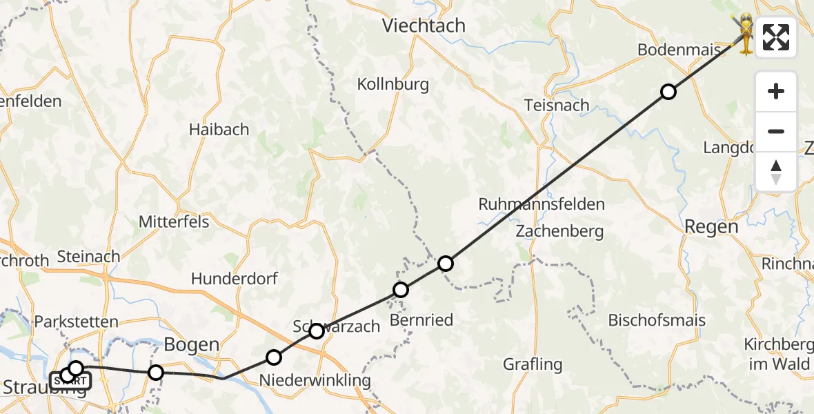 Flugroute Rettungshubschrauber Sankt Elisabeth Hospital Straubing - Bodenmais, 13 Juni 2026, 12:17