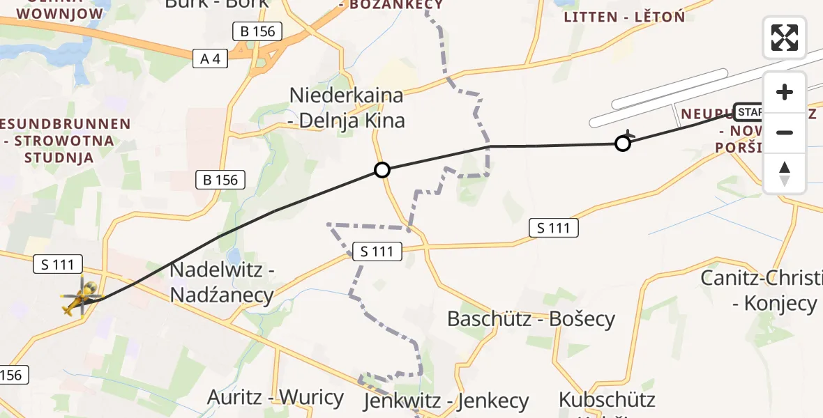 Flugroute Rettungshubschrauber Bautzen Flugplatz - Bautzen, 13 Juni 2026, 12:26