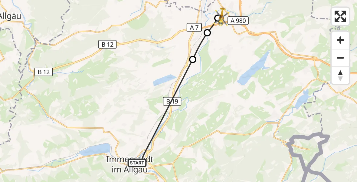 Flugroute Rettungshubschrauber Immenstadt i.Allgäu - Kempten-Durach Flugplatz, 13 Juni 2026, 12:35
