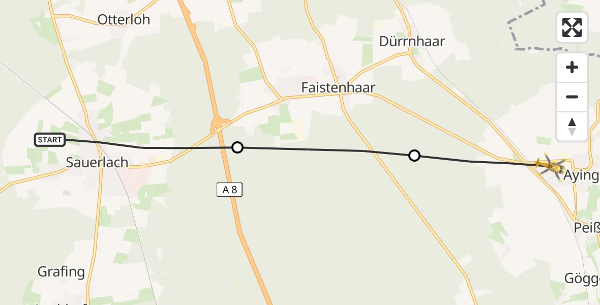 Flugroute Rettungshubschrauber Sauerlach - Aying, 13 Juni 2026, 12:41