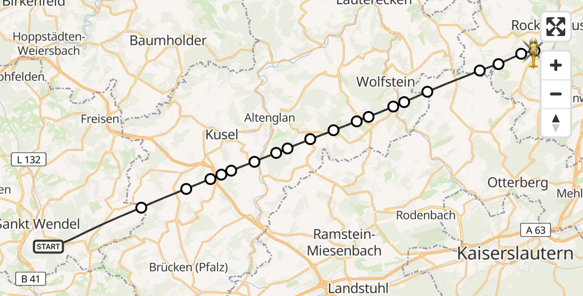 Flugroute Rettungshubschrauber St. Wendel - Imsweiler UL, 13 Juni 2026, 12:43