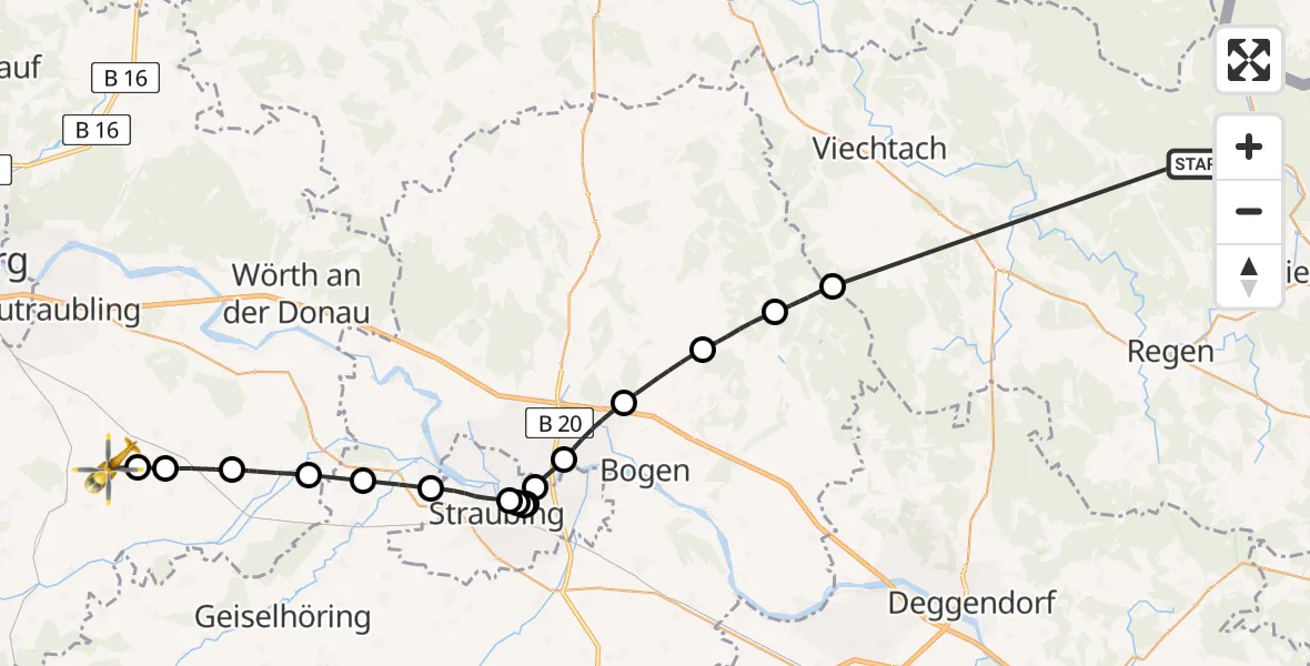 Flugroute Rettungshubschrauber Bodenmais - Hagelstadt, 13 Juni 2026, 12:46