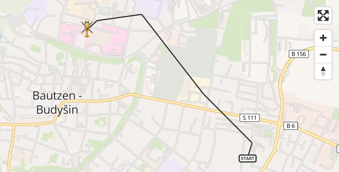 Flugroute Rettungshubschrauber Bautzen - Bautzen, 13 Juni 2026, 12:47