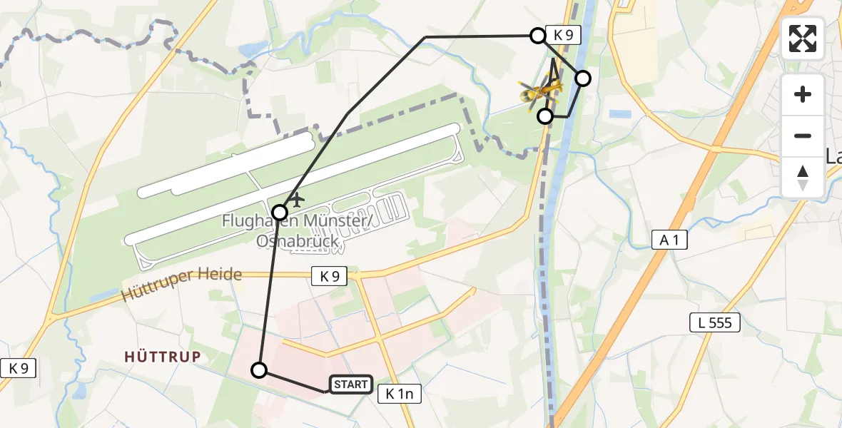 Flugroute Ambulanzhubschrauber Christoph  Westfalen-ADAC - Saerbeck, 13 Juni 2026, 13:07