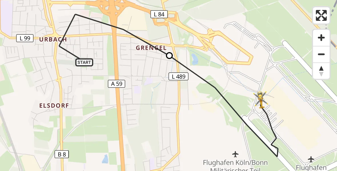 Flugroute Rettungshubschrauber Köln - Köln Bonn Flughafen, 13 Juni 2026, 13:13