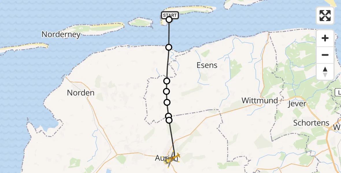 Flugroute Rettungshubschrauber Langeoog Flughafen - Aurich, 13 Juni 2026, 13:15
