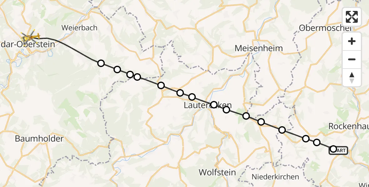 Flugroute Rettungshubschrauber Imsweiler UL - Idar-Oberstein, 13 Juni 2026, 13:23