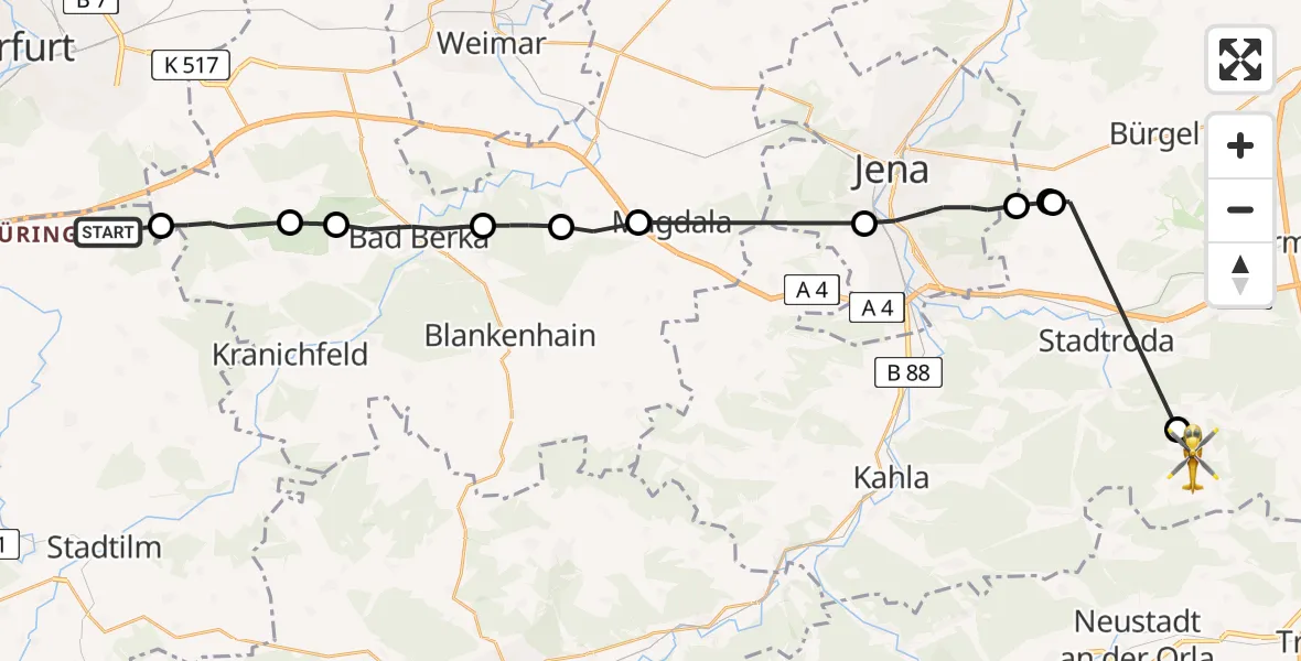 Flugroute Rettungshubschrauber Amt Wachsenburg - Weißbach, 13 Juni 2026, 13:31
