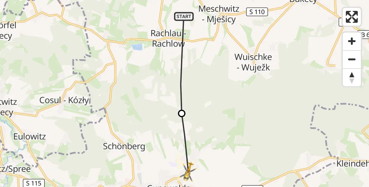 Flugroute Rettungshubschrauber Kubschütz - Cunewalde, 13 Juni 2026, 13:35