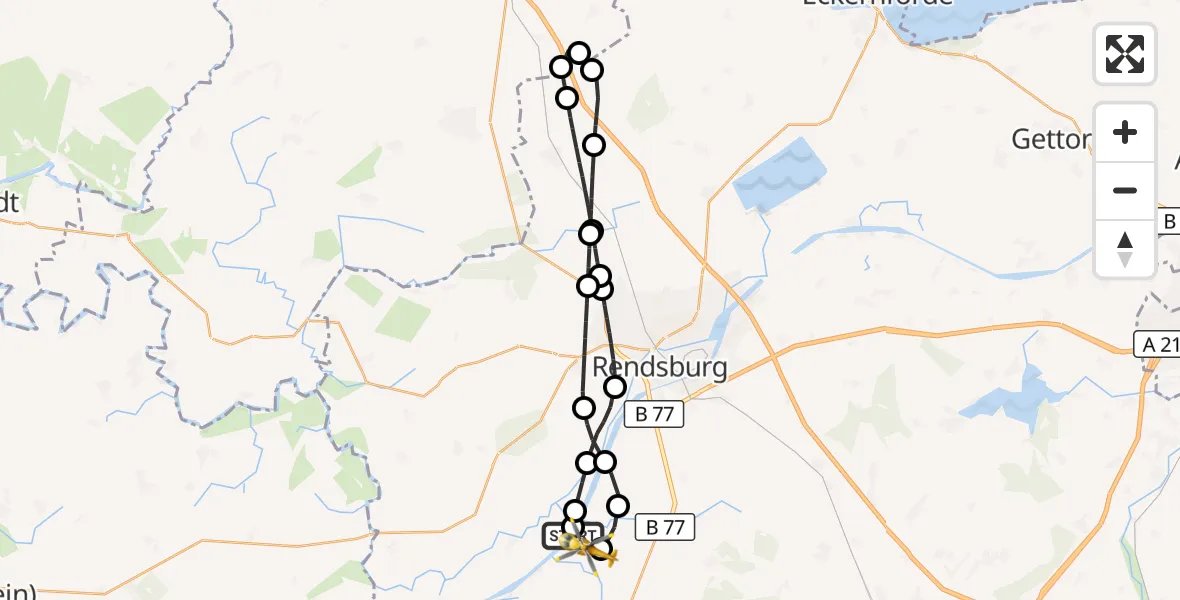 Flugroute Ambulanzhubschrauber Rendsburg-Schachtholm Flugplatz - Hörsten, 13 Juni 2026, 13:55