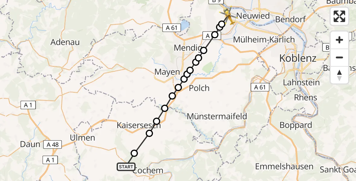 Flugroute Rettungshubschrauber Faid - Andernach, 13 Juni 2026, 14:13