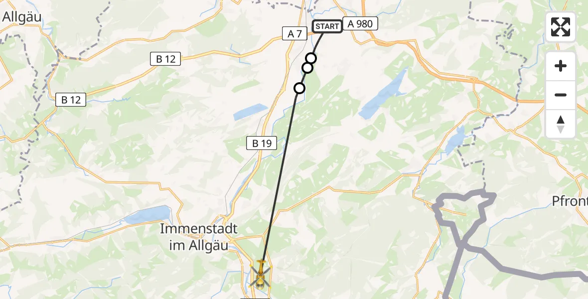 Flugroute Rettungshubschrauber Sulzberg - Burgberg i.Allgäu, 13 Juni 2026, 14:17
