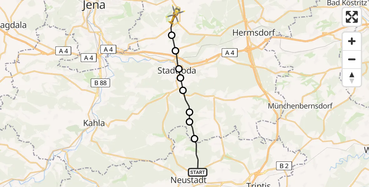 Flugroute Rettungshubschrauber Neustadt an der Orla - Schöngleina, 13 Juni 2026, 14:18