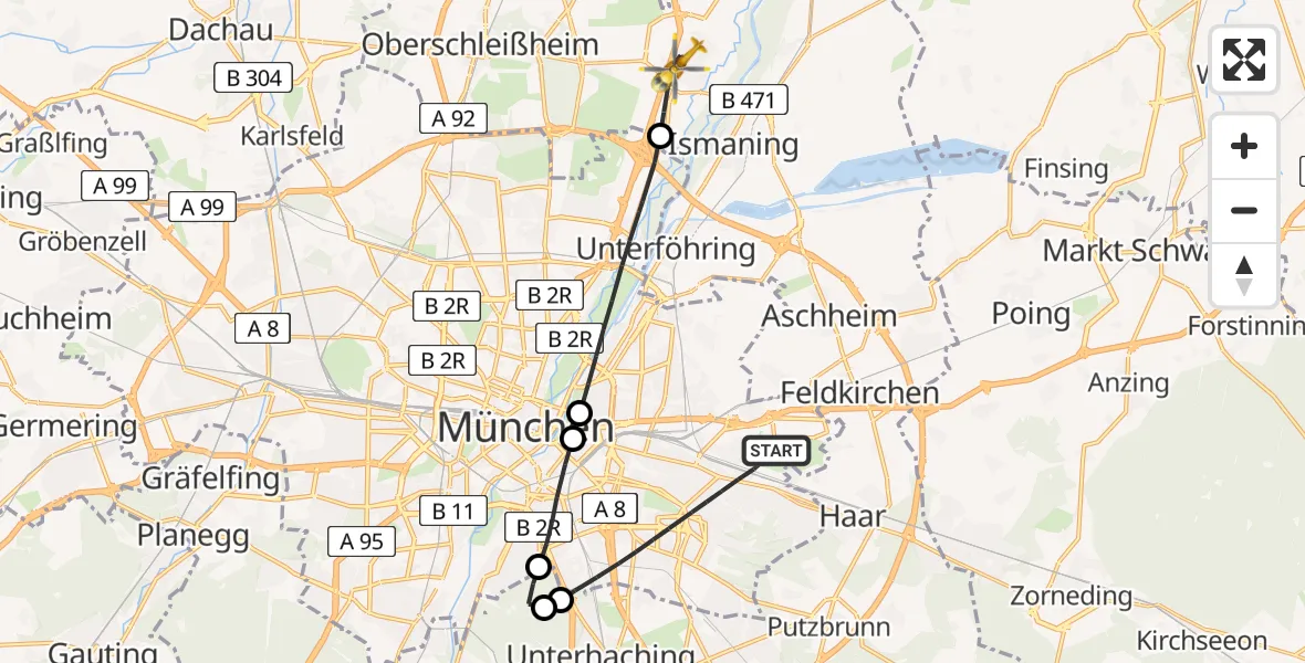 Flugroute Rettungshubschrauber München - Garching b.München, 13 Juni 2026, 14:21
