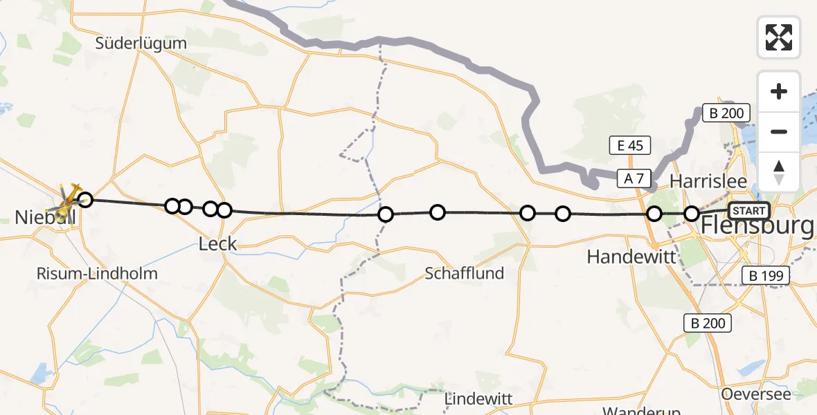 Flugroute Rettungshubschrauber Flensburg - Niebüll, 13 Juni 2026, 14:34