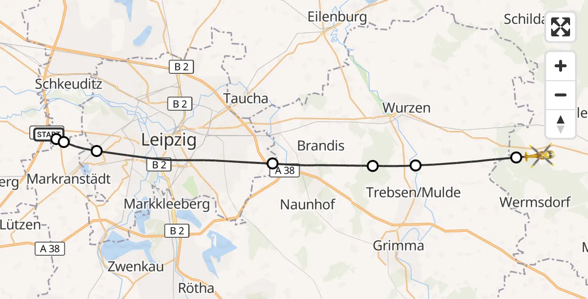 Flugroute Rettungshubschrauber Leuna - Wermsdorf, 13 Juni 2026, 14:50