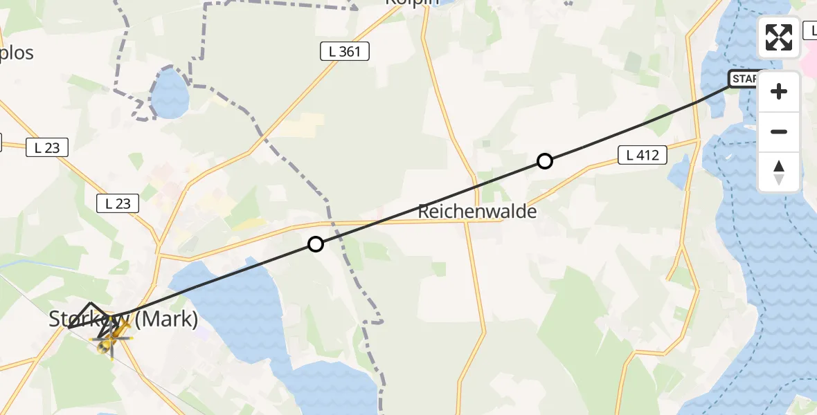 Flugroute Rettungshubschrauber Bad Saarow - Storkow (Mark), 13 Juni 2026, 14:55