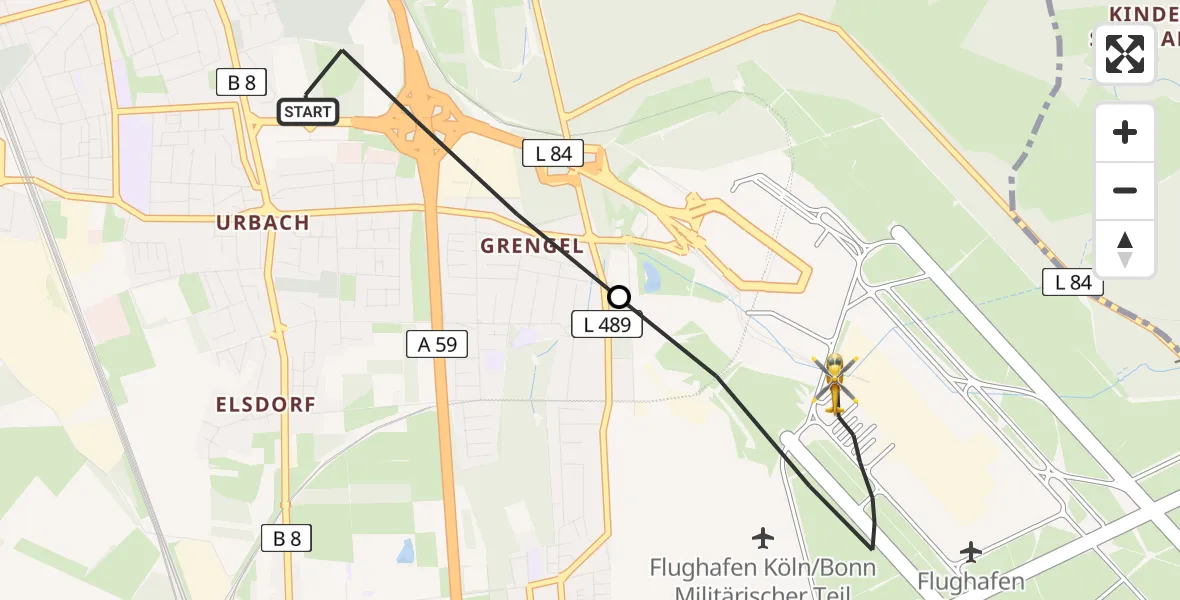 Flugroute Rettungshubschrauber Köln - Köln Bonn Flughafen, 13 Juni 2026, 14:58