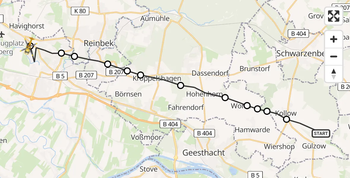 Flugroute Rettungshubschrauber Gülzow - Christoph Hansa ADAC Hubschrauberlandeplatz, 13 Juni 2026, 15:08