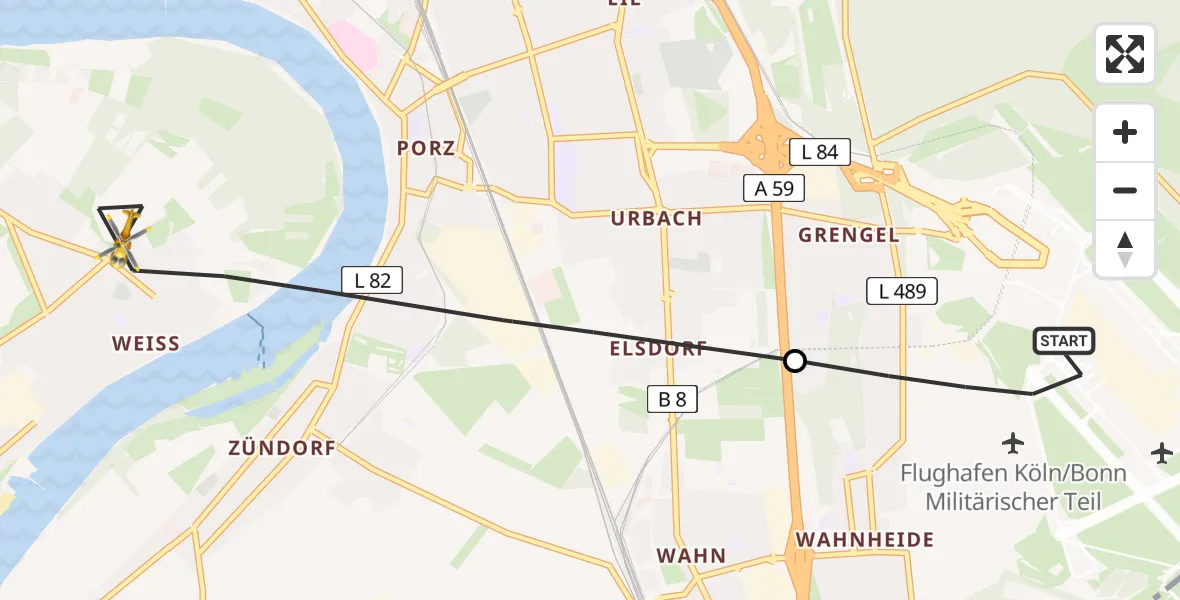 Flugroute Rettungshubschrauber Köln Bonn Flughafen - Köln, 13 Juni 2026, 15:10