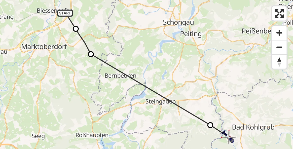 Flugroute Polizeihubschrauber Biessenhofen - Saulgrub, 13 Juni 2026, 15:12