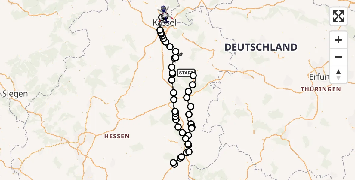 Flugroute Polizeihubschrauber Rotenburg a.d.Fulda - Fuldatal Bundespolizei Hubschrauberlandeplatz, 13 Juni 2026, 15:15